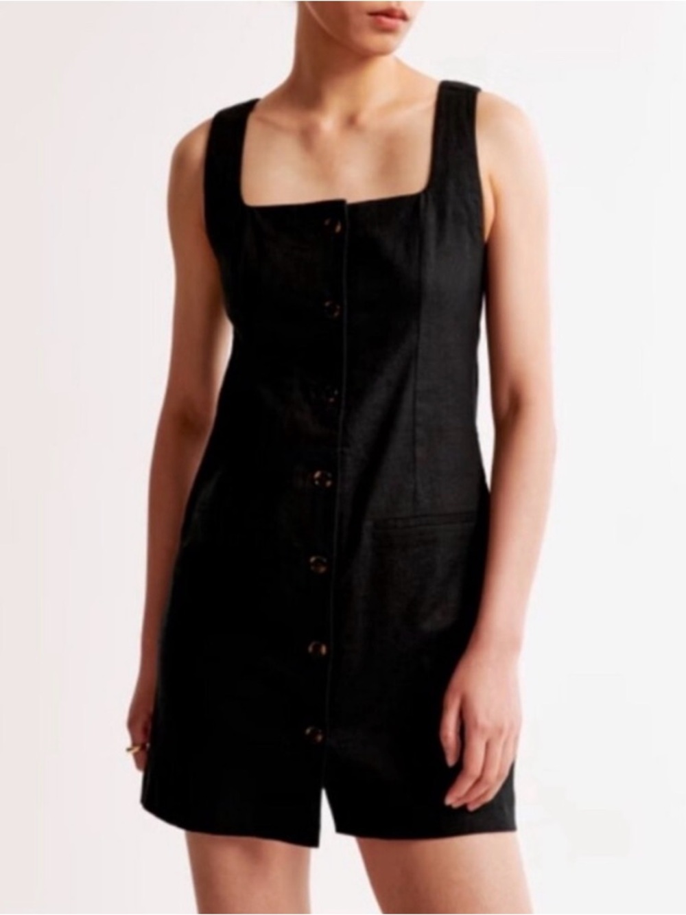 NWT Abercrombie & Fitch Black Linen Sleeveless Mini Button Up Dress XXS T Tall